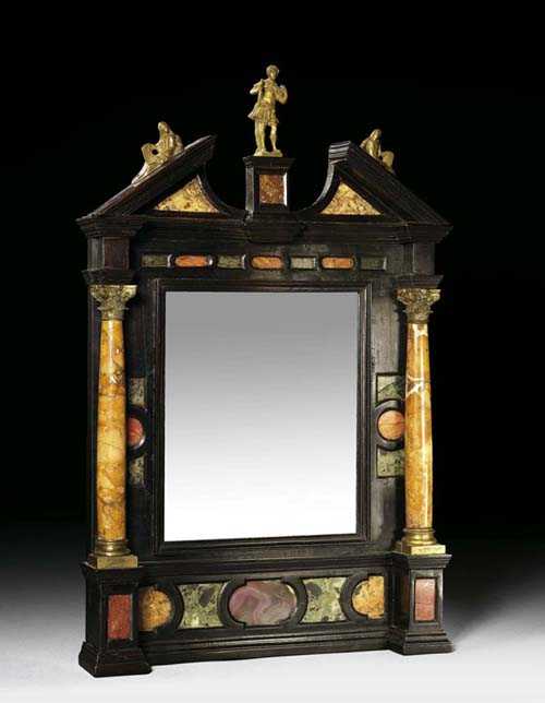 Appraisal: SMALL TABERNACKLE MIRROR Renaissance Florence circa Moulded and ebonised wood