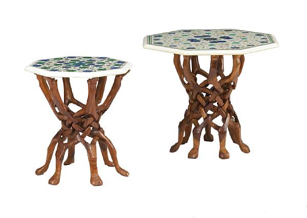 Appraisal: Two Anglo-Indian specimen marble and hardwood tables Each with an