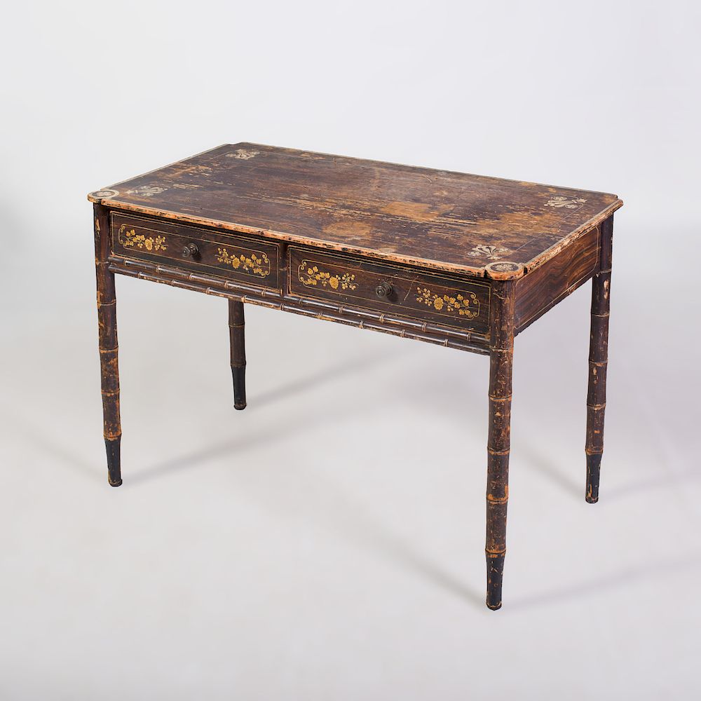 Appraisal: Victorian Faux Bois Painted and Stenciled Desk Fitted with two