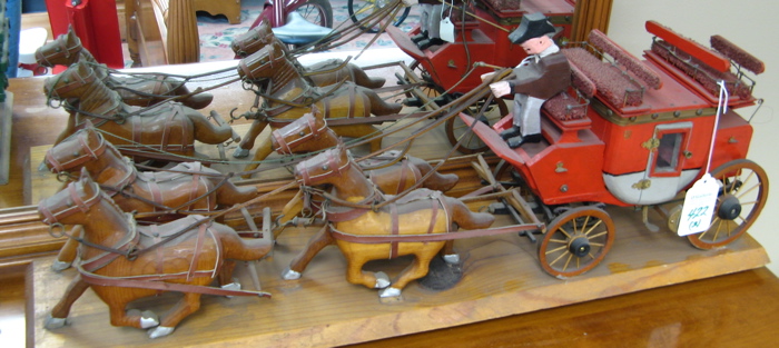 Appraisal: TWO SCALE MODEL WAGONS WITH HORSES on wooden bases Hand