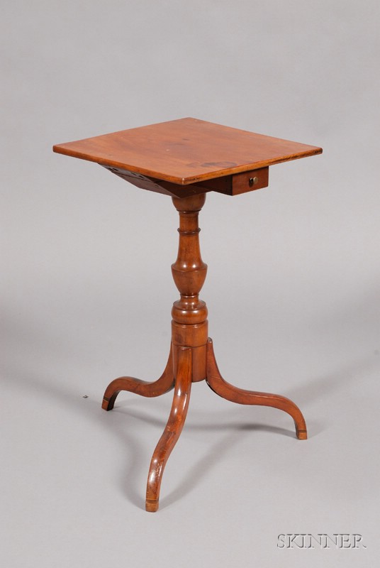 Appraisal: Federal Mahogany Inlaid Candlestand with Drawer southern New England early