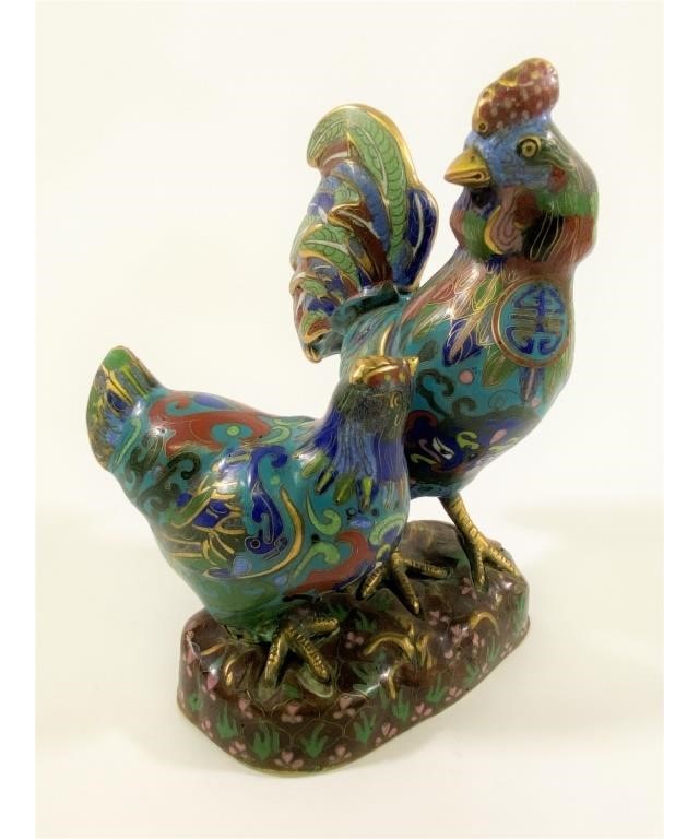 Appraisal: Chinese cloisonne' figural group of a hen and cock th