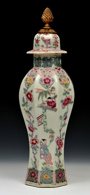 Appraisal: A CHINESE FAMILLE ROSE VASE AND COVER octagonal baluster shape