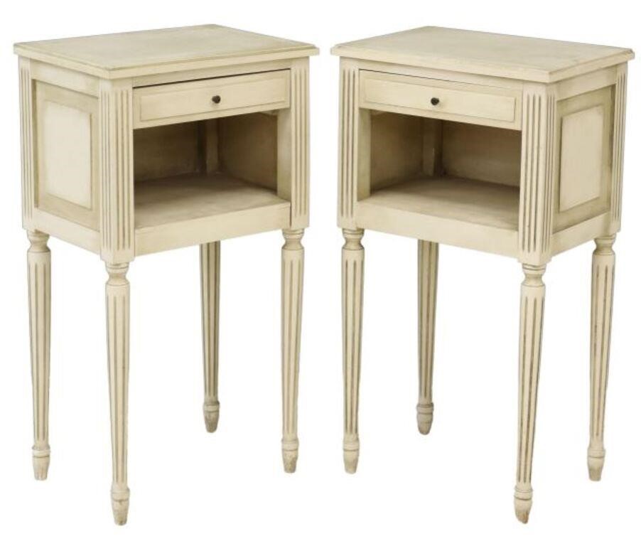 Appraisal: pair French Louis XVI style painted bedside cabinets th c