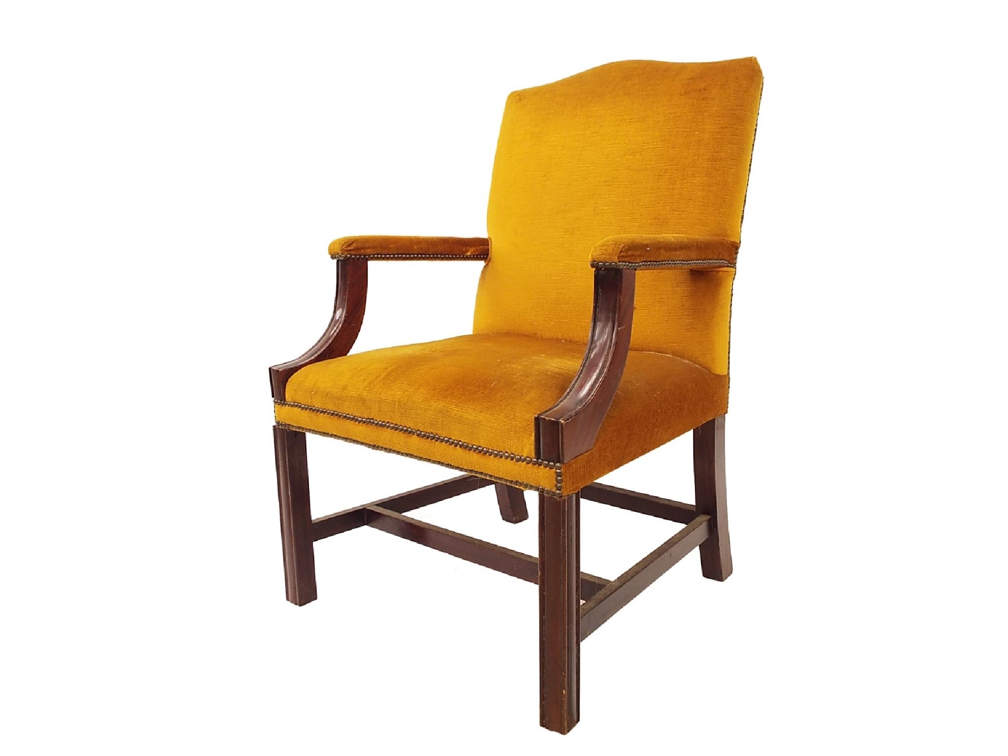 Appraisal: Georgian style mahogany framed armchair with burnt orange velour upholstery