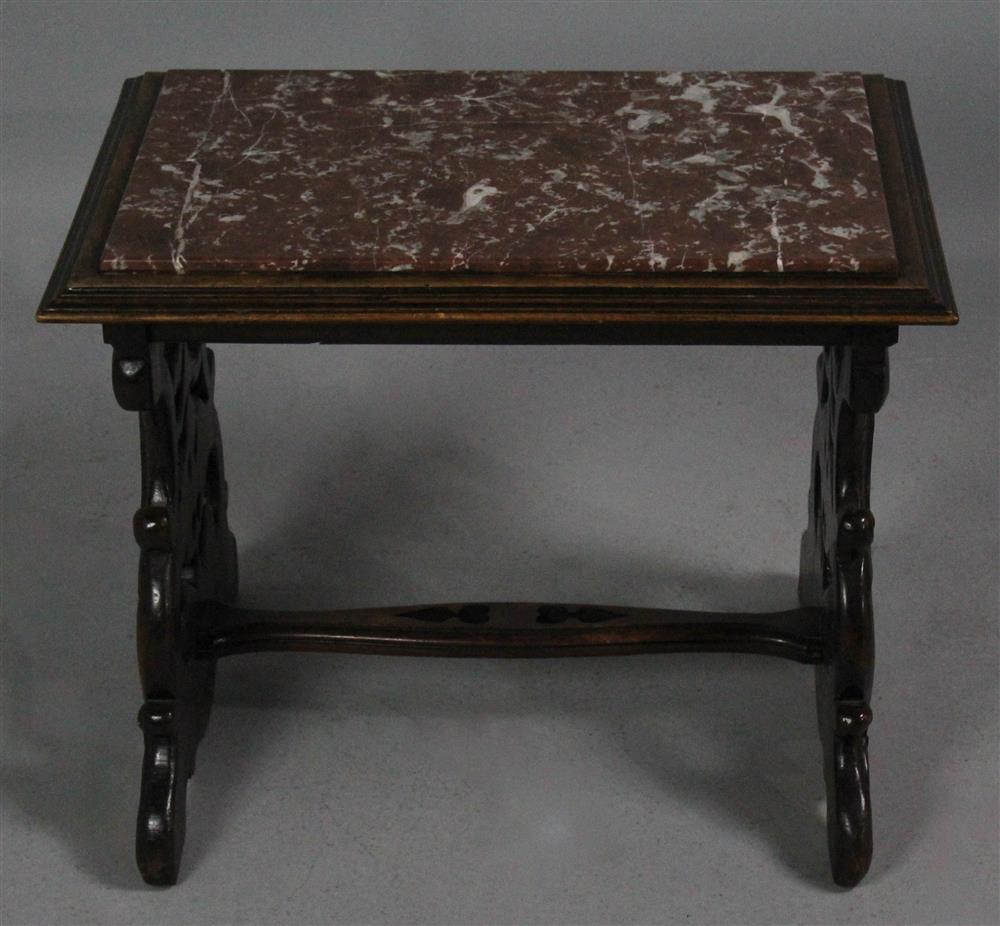 Appraisal: RENAISSANCE STYLE MARBLE TOP WALNUT SIDE TABLE h w d