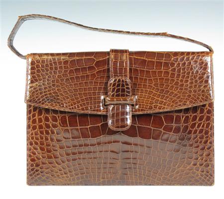 Appraisal: A mid th century Alligator skin handbag Marked Lucille de