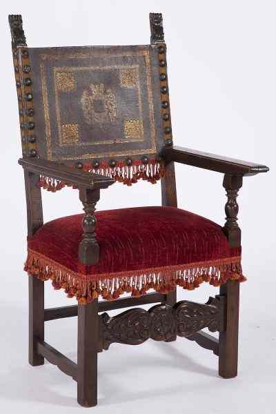 Appraisal: Spanish Baroque Arm Chairlate th century walnut and mixed hardwoods