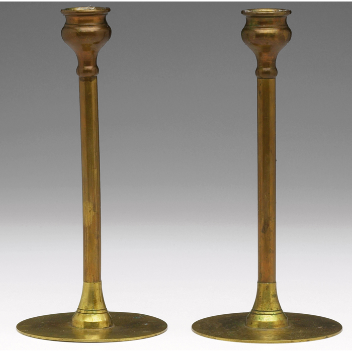 Appraisal: Arts and Crafts candlesticks pair brass with detachable stems original