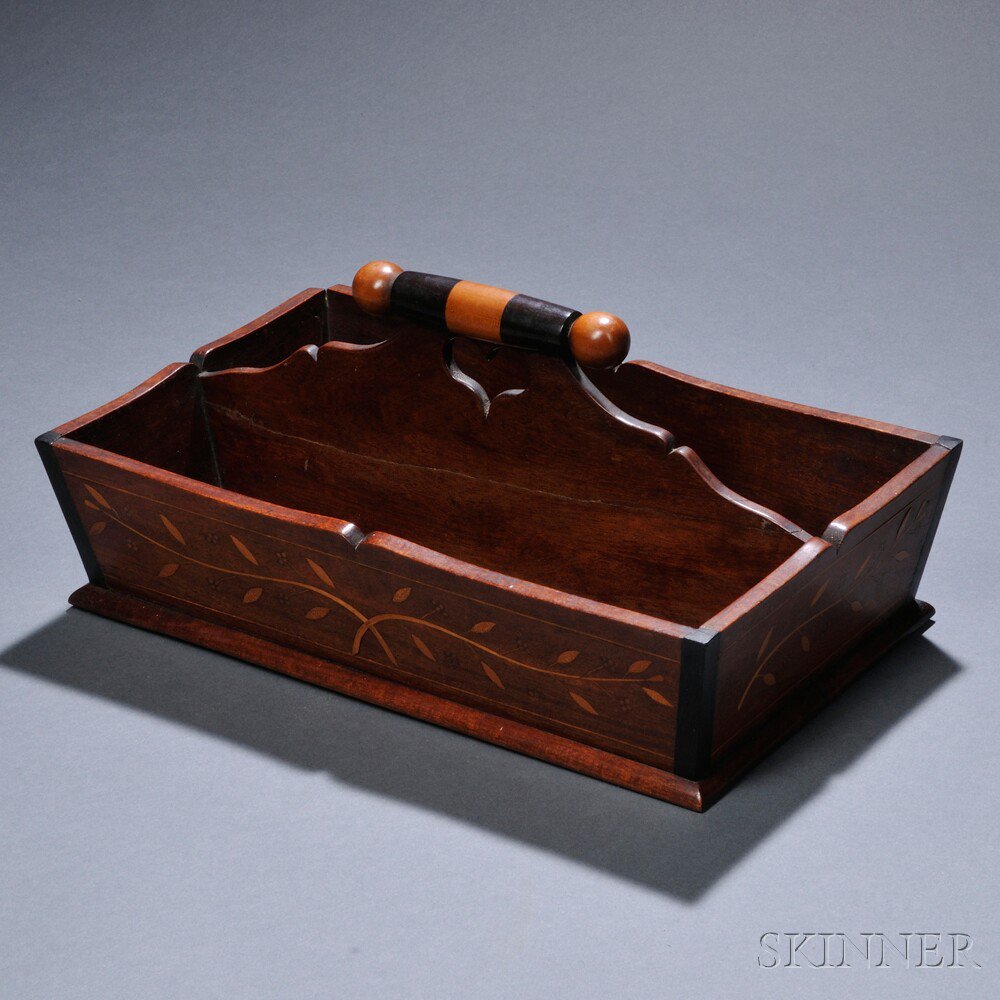 Appraisal: Inlaid Knife Box possibly sailor-made late th century rectangular walnut