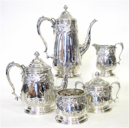 Appraisal: Sterling silver hand chased tea service th century