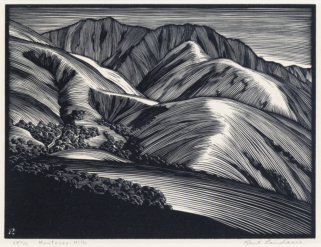 Appraisal: PAUL LANDACRE Monterey Hills Wood engraving x mm x inches