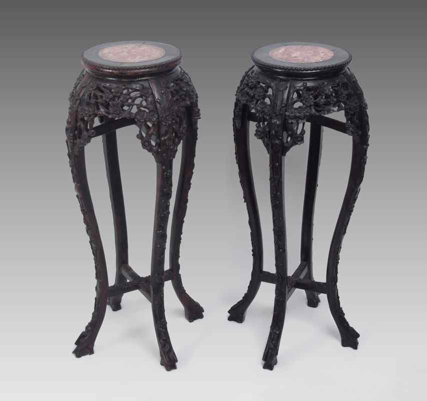 Appraisal: PAIR CHINESE CARVED JARDINIERE STANDS Almost an exact pair one