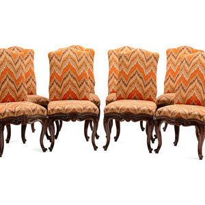 Appraisal: A Set of Eight Continental Carved Walnut Dining Chairs LATE