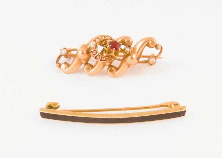 Appraisal: TWO FOURTEEN KARAT YELLOW GOLD PINS including a - inch