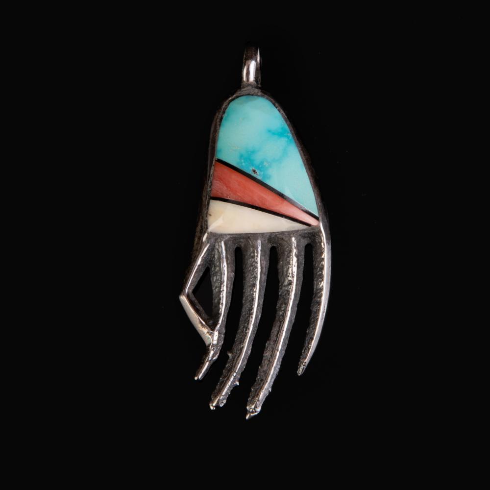 Appraisal: PRESTON MONONGYE TUFA CAST SILVER AND STONE INLAY BADGER CLAW