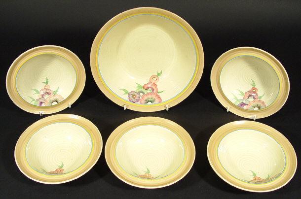 Appraisal: Set of six Clarice Cliff style Wilkinson bowls each hand