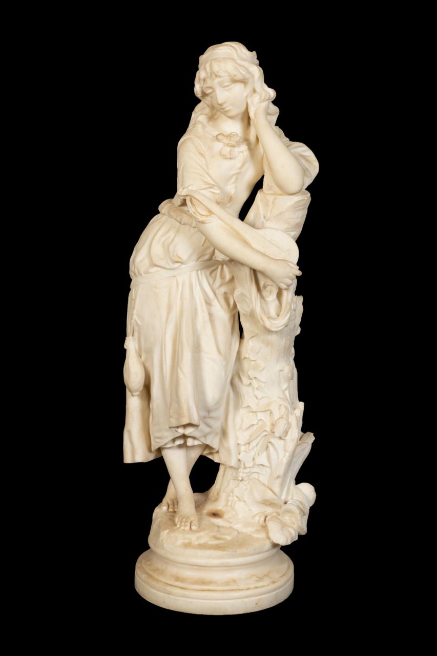 Appraisal: ITALIAN SCHOOL ALABASTER YOUNG MAIDEN W LUTE Italian School Young