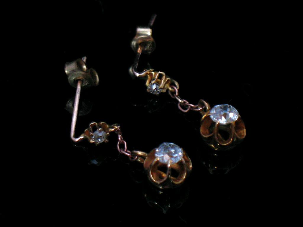 Appraisal: A PAIR OF DIAMOND-SET DROP EARRINGS in Victorian style each