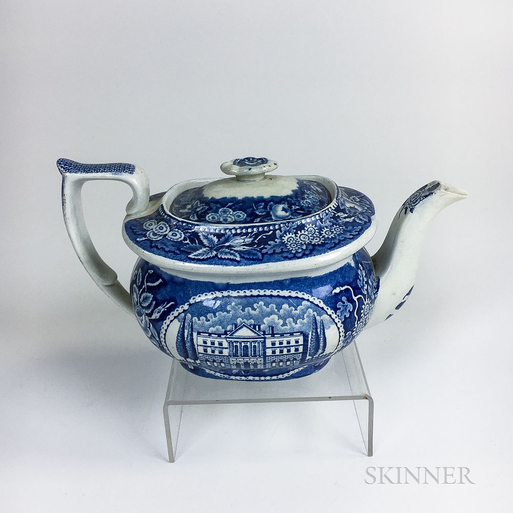 Appraisal: Staffordshire State House Hartford Blue Transfer-decorated Teapot Staffordshire State House