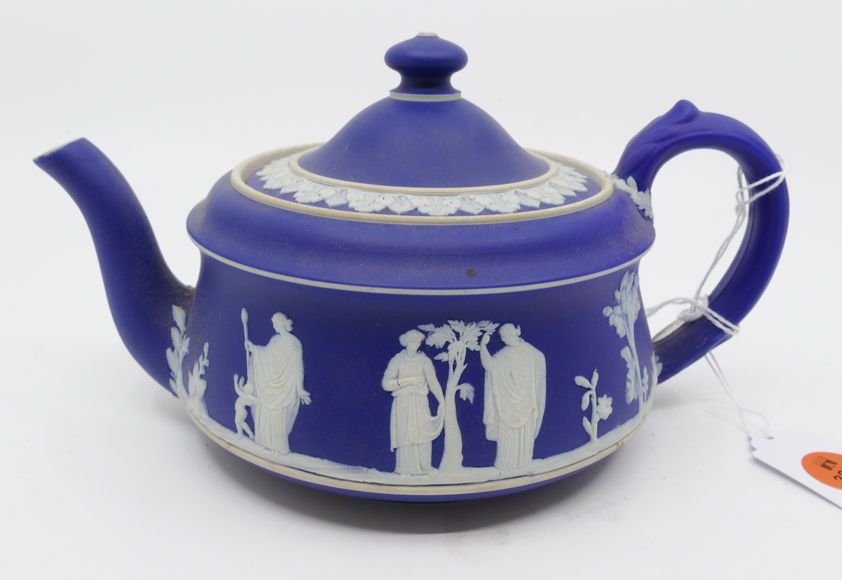 Appraisal: Wedgwood Blue Jasperware Dipped Teapot chips to spout- x ''