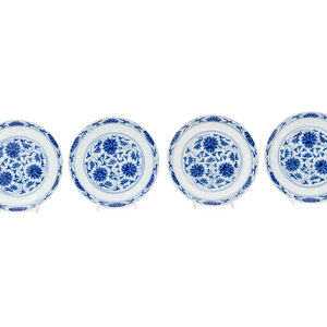 Appraisal: Four Chinese Blue and White Porcelain 'Lotus' Plates each painted