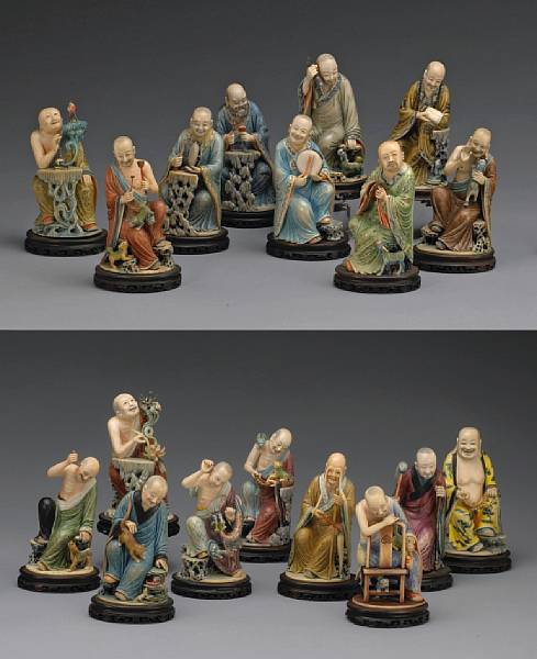 Appraisal: A fine and rare tinted ivory set of 'Eighteen Luohan'