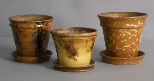 Appraisal: Three redware flower pots th c h h h