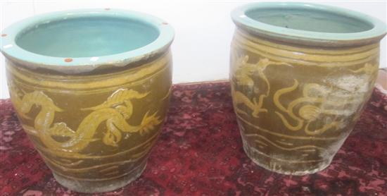 Appraisal: PAIR OF JARDINIERES Chinese with celadon glazed interiors The exteriors