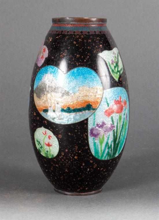 Appraisal: Japanese ginbari cloisonne vase early th century Mount Fuji and