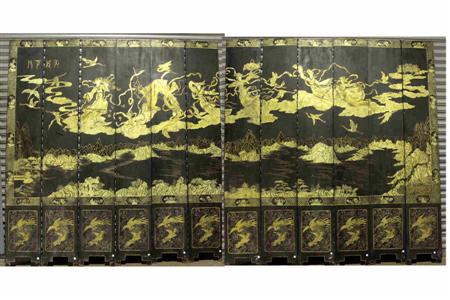 Appraisal: A th century Chinese black and gilt lacquer twelve fold