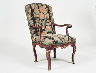 Appraisal: NEO-CLASSICAL PAINTED ARM CHAIR Italian th Century With tapestry upholstered