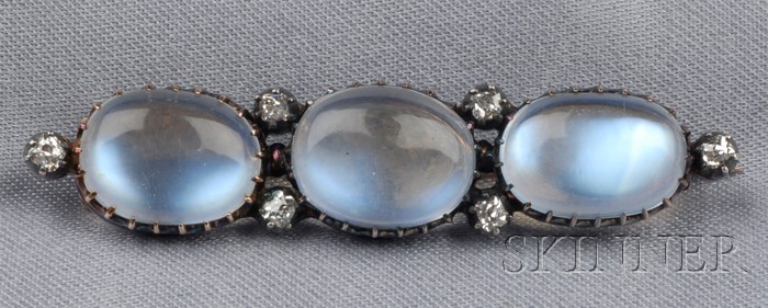 Appraisal: Antique kt Gold Moonstone and Diamond Brooch the three moonstone