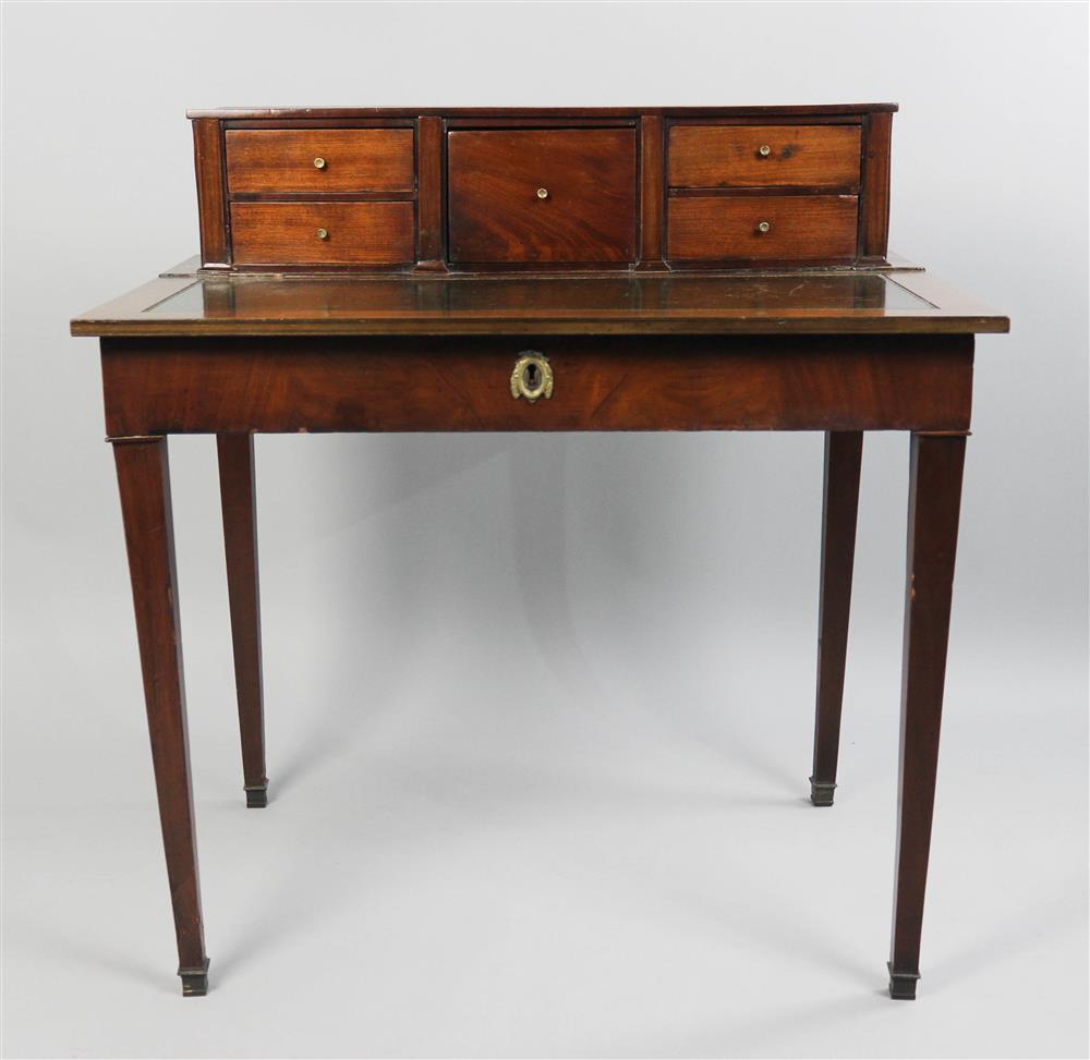 Appraisal: TH CENTURY MAHOGANY WRITING DESK the rectangular hinged top with