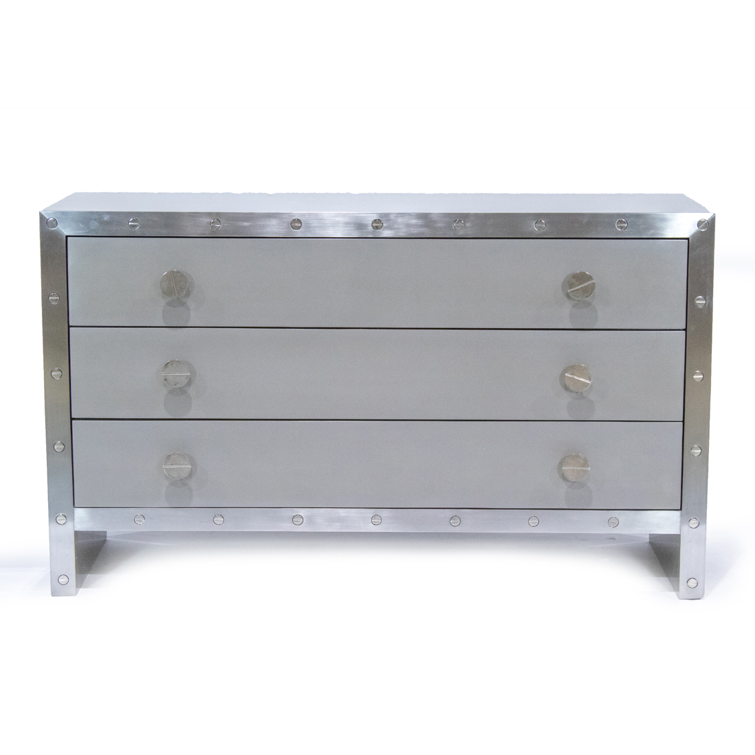 Appraisal: A SCALA LUXURY C-SCREW LACQUERED PARCHMENT AND METAL THREE-DRAWER CHEST