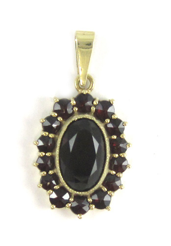 Appraisal: GARNET AND FOURTEEN KARAT GOLD PENDANT with rose-cut garnets set