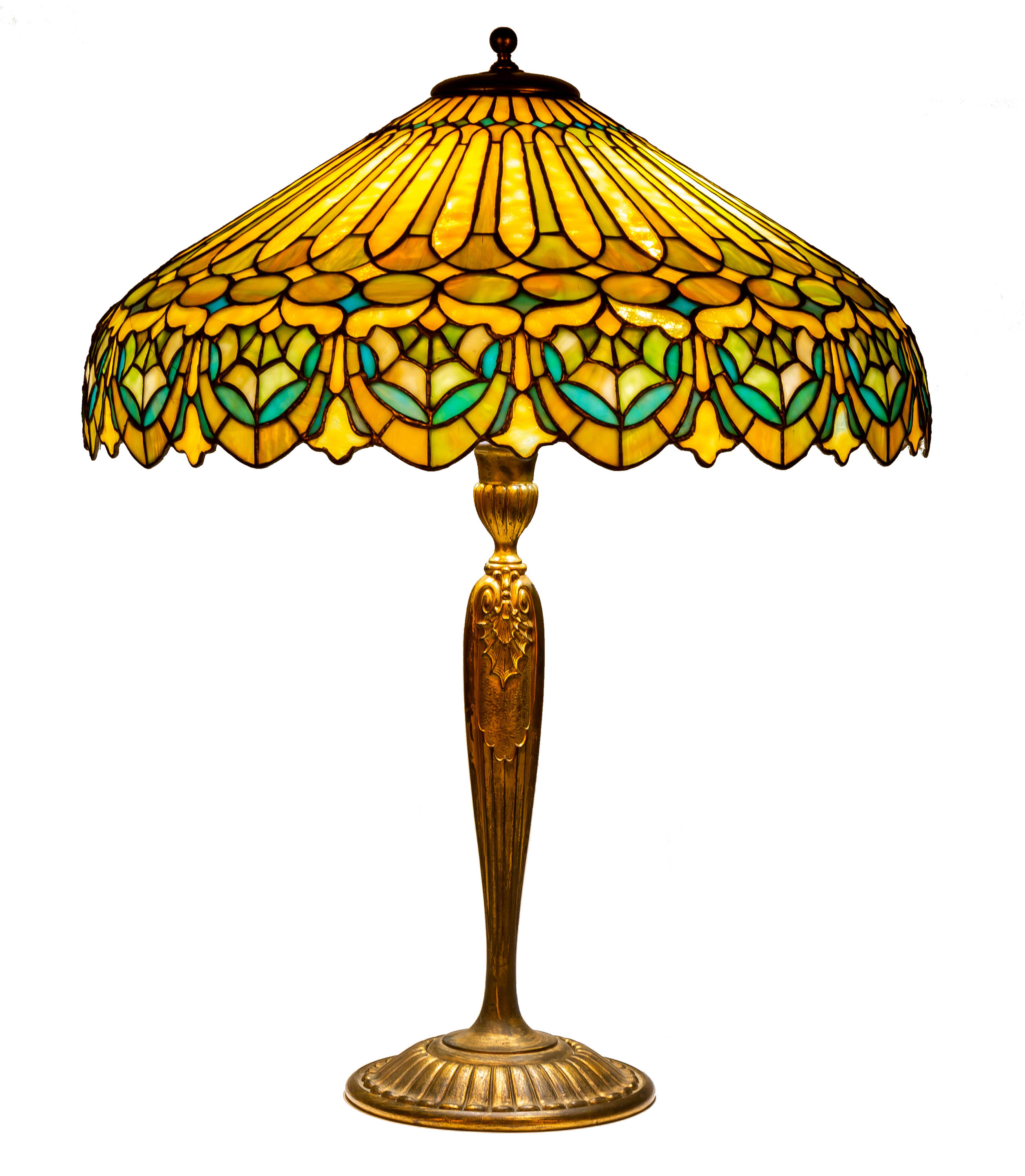 Appraisal: DUFFNER KIMBERLY ADAM TABLE LAMP circa Leaded glass shade with