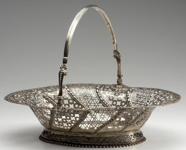 Appraisal: GEORGE II SILVER Edward Aldridge London swing-handle basket ca Reeded