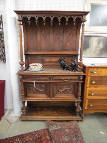 Appraisal: th Century Server marble top arch above two-drawers over double