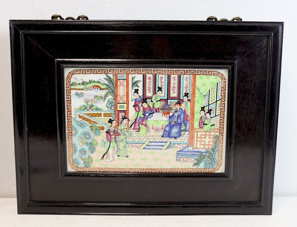 Appraisal: Framed Asian Porcelain Plaque From a Westchester storage - Dimensions