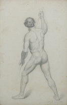 Appraisal: Theodor Wagner German - Nude male drawing Graphite on paper