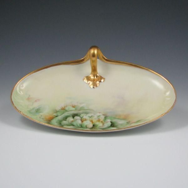 Appraisal: Limoges France gilded tray with hand decorated water lily motif