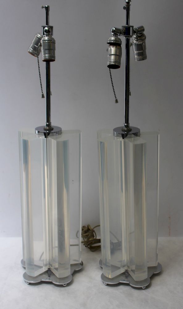 Appraisal: Vintage Pair of Lucite Lamps on Chrome Bases From a