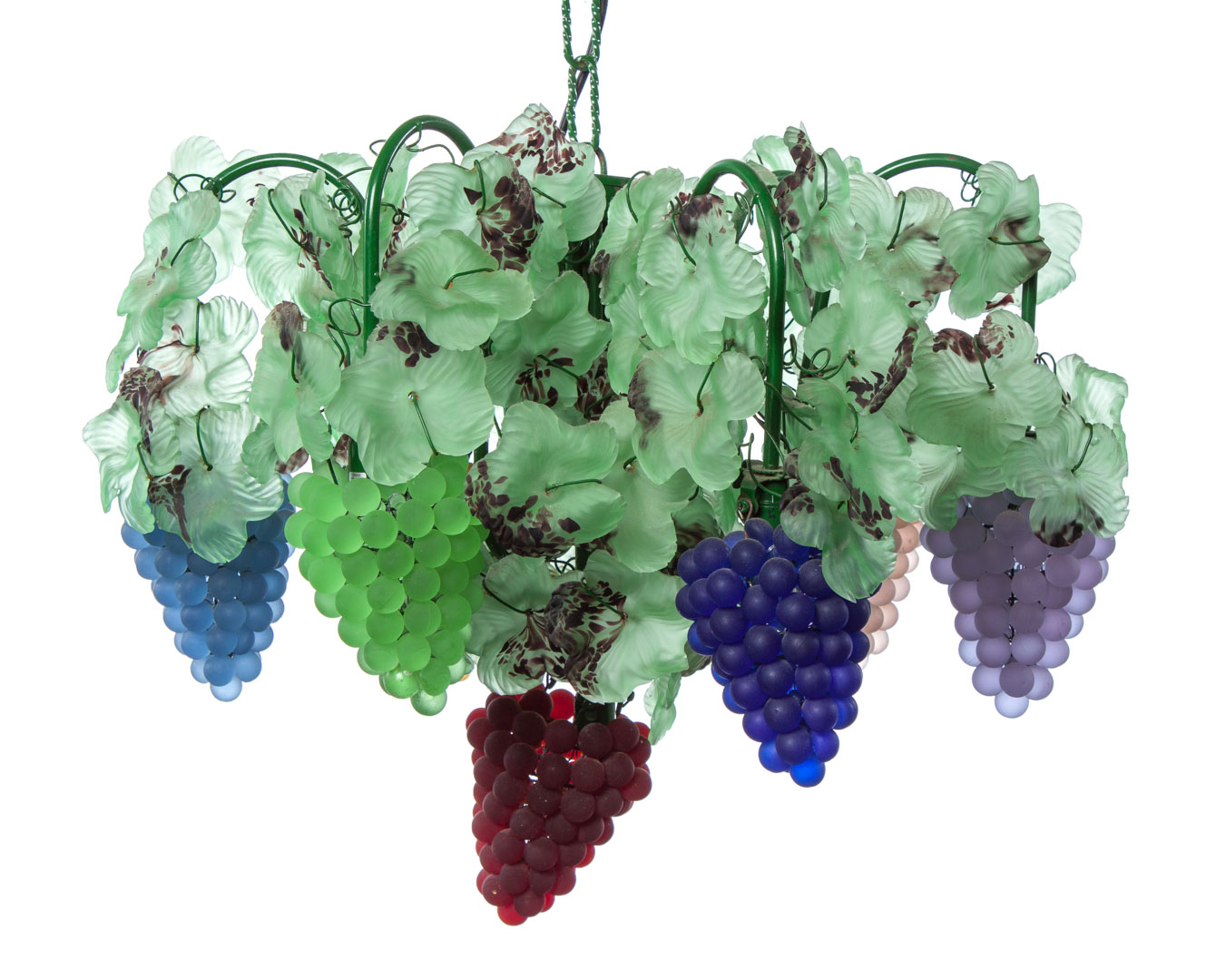 Appraisal: Venetian glass Grape Cluster chandelier seven-light chandelier with green enameled