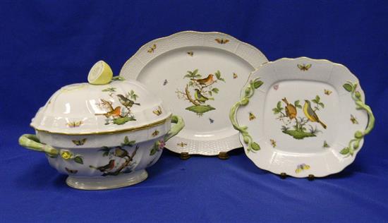 Appraisal: Herend Rothschild Bird pattern ceramic serving ware three pieces all