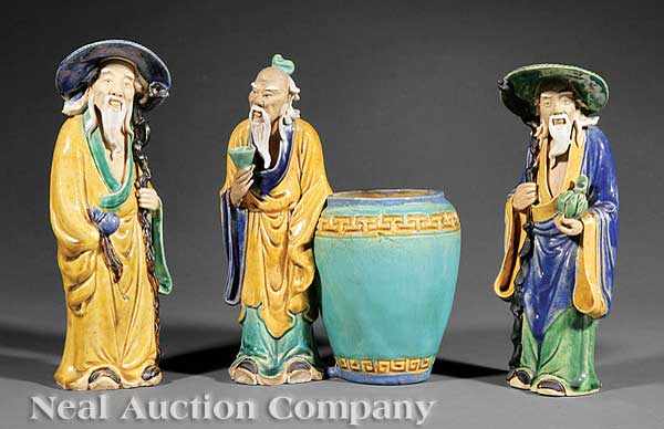 Appraisal: A Group of Three Chinese Sancai Glazed Mud Figures early