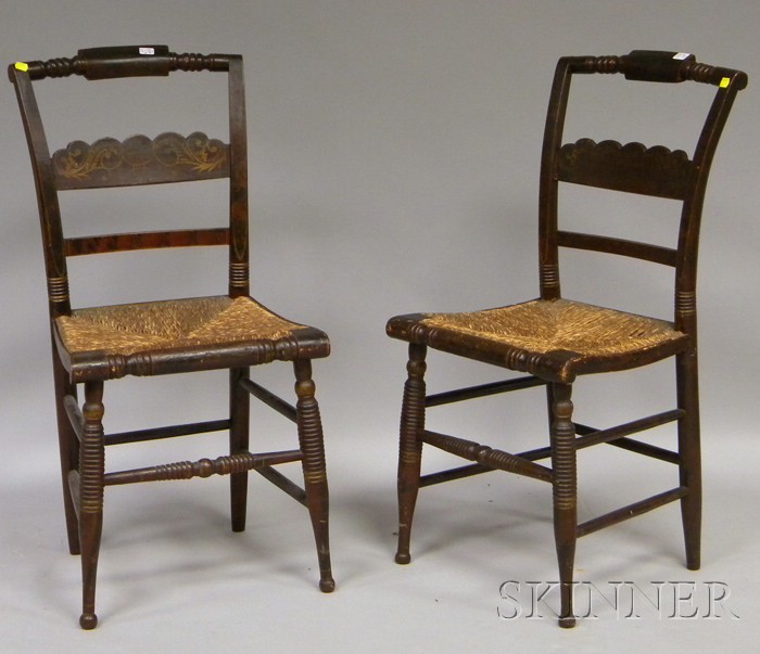 Appraisal: Pair of Hitchcock-type Grained and Stencil-decorated Side Chairs with Woven