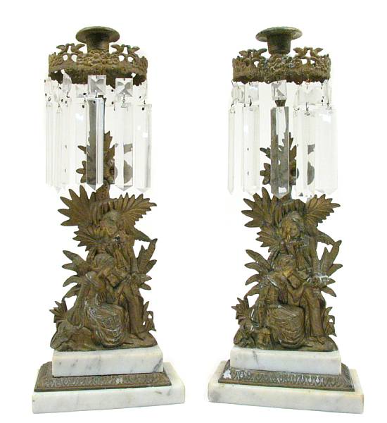 Appraisal: A pair of American gilt metal and marble candlesticks height