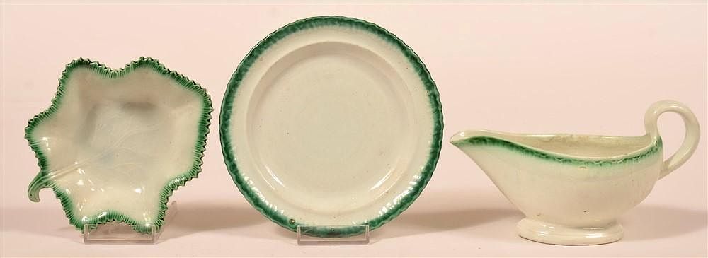 Appraisal: Pieces Green Feather Edge Soft Paste China Three Pieces of