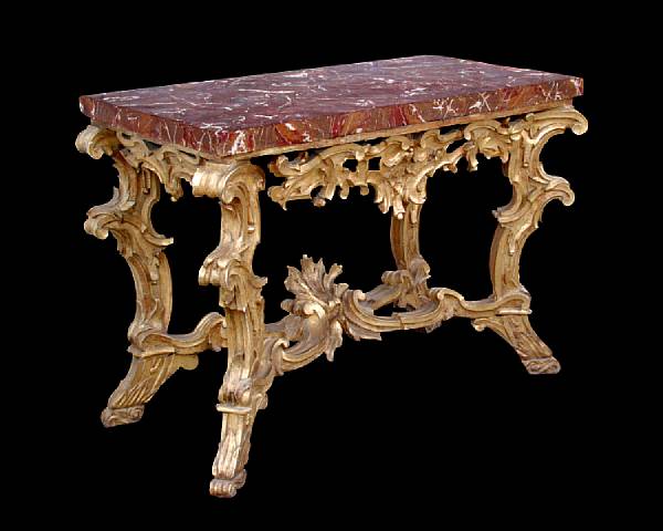 Appraisal: A superb Italian Baroque giltwood console table with Sicilian jasper